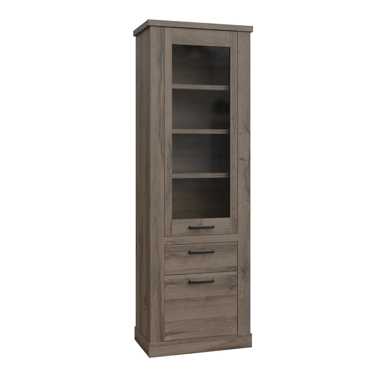 Corona 2 Door 1 Drawer 3 Shelves Narrow Display Cabinet in Tabak Oak