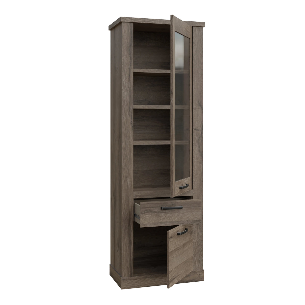 Corona 2 Door 1 Drawer 3 Shelves Narrow Display Cabinet in Tabak Oak