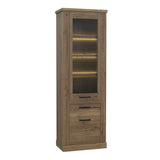 Corona 2 Door 1 Drawer 3 Shelves Narrow Display Cabinet in Tabak Oak