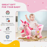 HOMCOM Kids Rocking Horse Ride on Unicorn with Songs, Wooden Base, Seatbelt, for Ages 18-36 Months, Pink