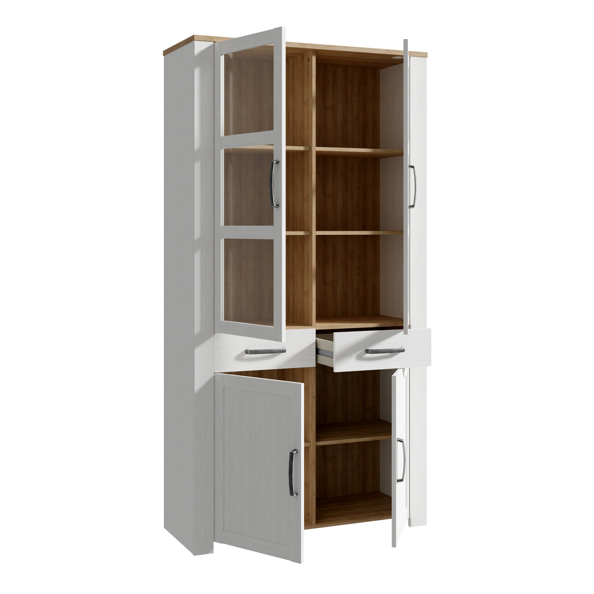 Bohol Display Cabinet 4 Door 1 Drawer in Oak/Riviera Oak