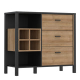 High Rock 3 Drawer Display Chest in Matt Black/Riviera Oak
