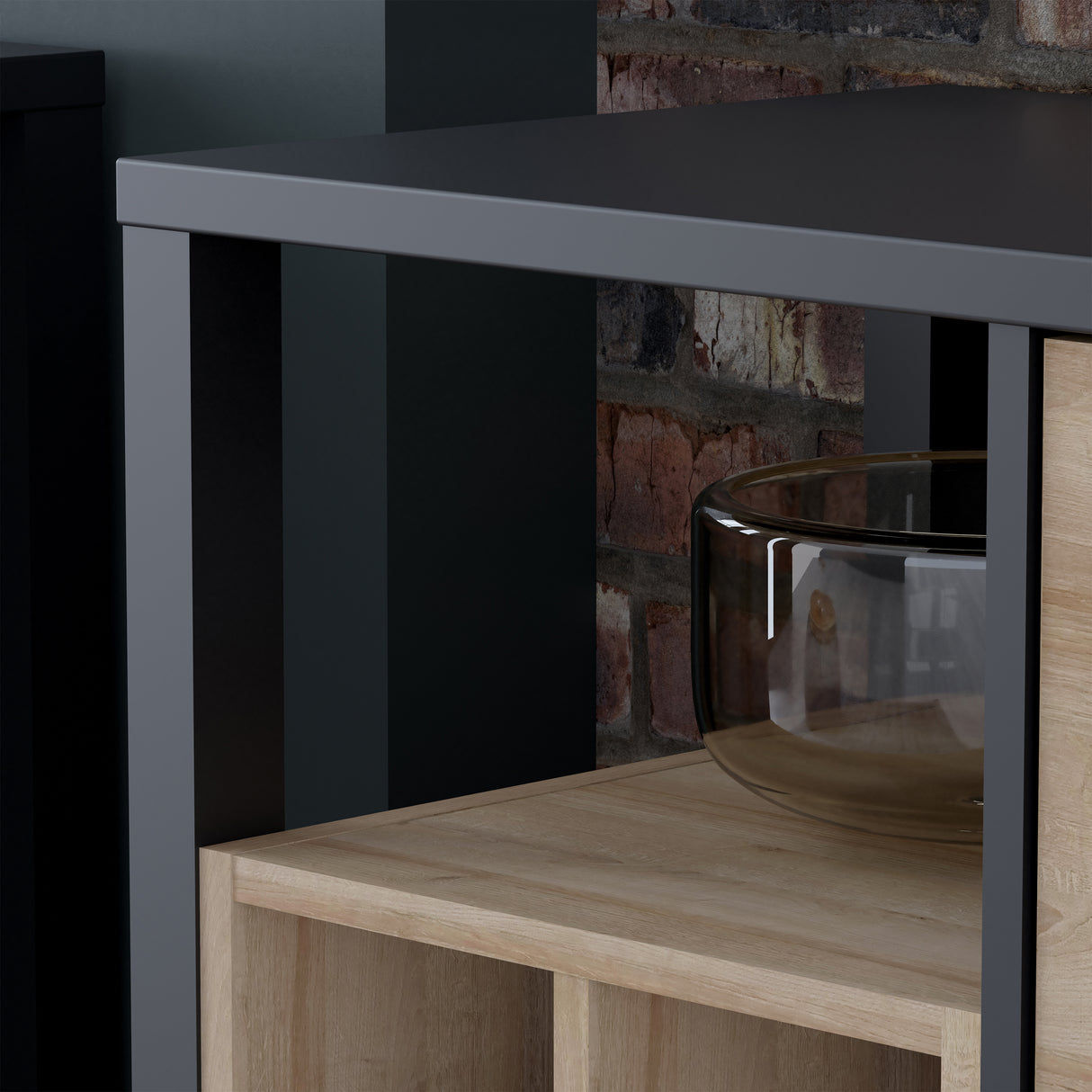 High Rock 3 Drawer Display Chest in Matt Black/Riviera Oak