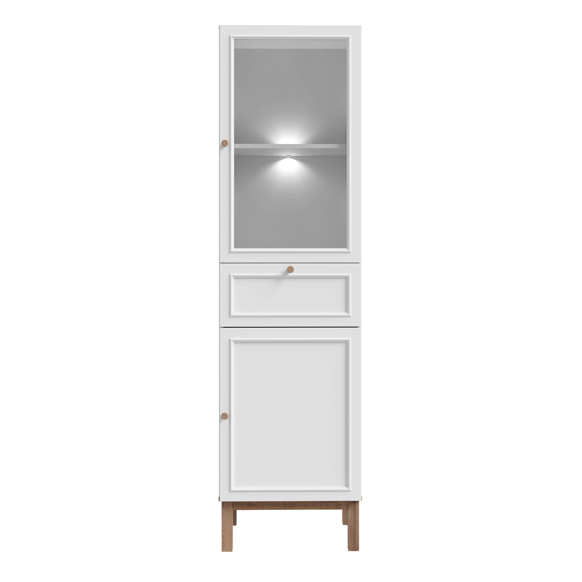 Wensley Display Cabinet with 1 Door 1 Drawer and  1 Glass Door in Light Grey and Oak inc LED Lighting