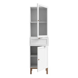 Wensley Display Cabinet with 1 Door 1 Drawer and  1 Glass Door in Light Grey and Oak inc LED Lighting