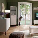 Wensley Display Cabinet with 1 Door 1 Drawer and  1 Glass Door in Light Grey and Oak inc LED Lighting