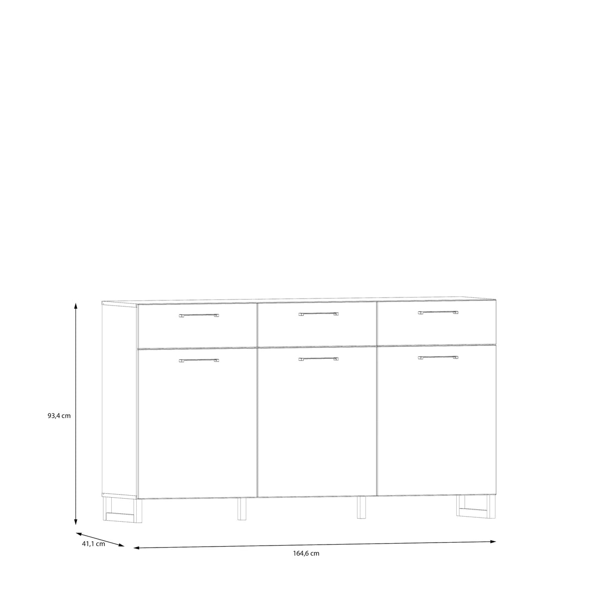 Sali 3 Door 3 Drawer Chest in Light Grey