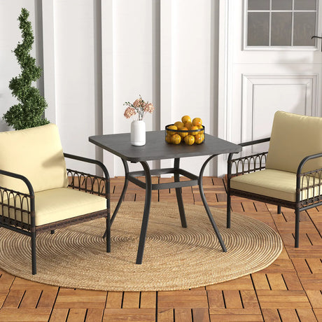 32 Inch Patio Dining Table Metal Square Table for Dining with 4 Curved Legs-Gray
