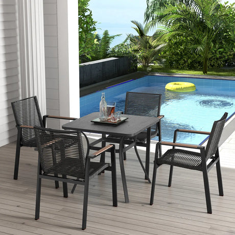 32 Inch Patio Dining Table Metal Square Table for Dining with 4 Curved Legs-Gray