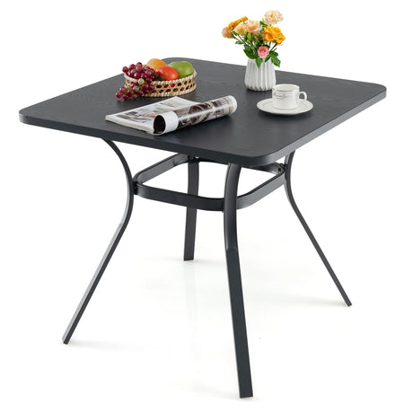 32 Inch Patio Dining Table Metal Square Table for Dining with 4 Curved Legs-Gray
