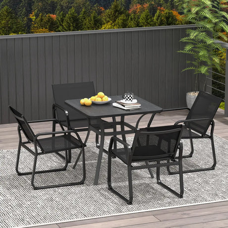 32 Inch Patio Dining Table Metal Square Table for Dining with 4 Curved Legs-Gray