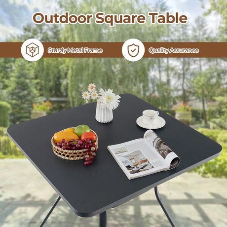 32 Inch Patio Dining Table Metal Square Table for Dining with 4 Curved Legs-Gray