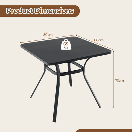 32 Inch Patio Dining Table Metal Square Table for Dining with 4 Curved Legs-Gray