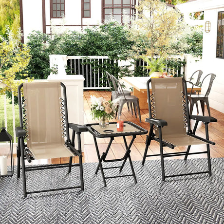 Outsunny Three-Piece Garden Table and Chair Set - Khaki