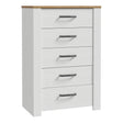 Bohol 5 Drawer Narrow Chest in White/Riviera Oak