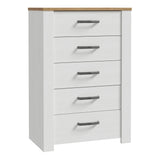 Bohol 5 Drawer Narrow Chest in White/Riviera Oak