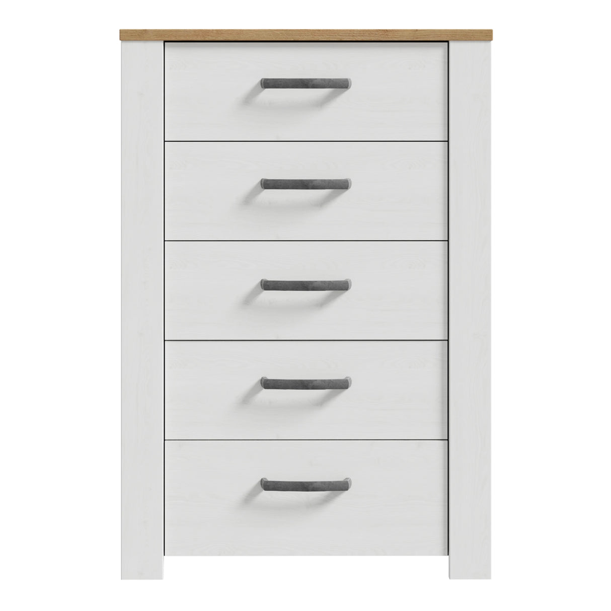 Bohol 5 Drawer Narrow Chest in White/Riviera Oak