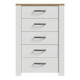 Bohol 5 Drawer Narrow Chest in White/Riviera Oak