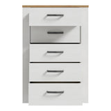 Bohol 5 Drawer Narrow Chest in White/Riviera Oak