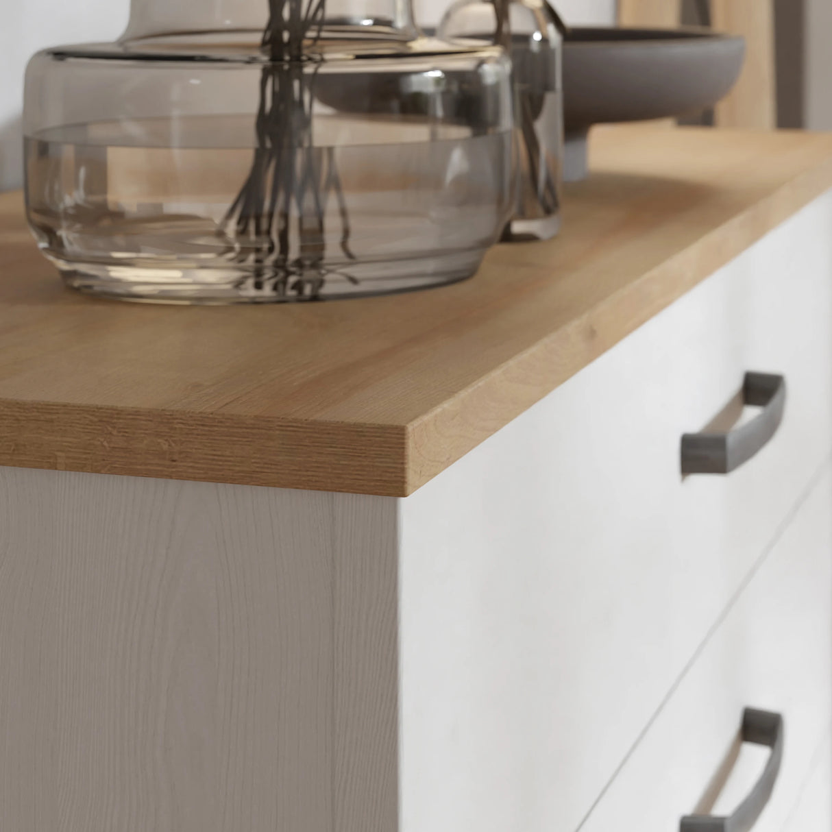 Bohol 5 Drawer Narrow Chest in White/Riviera Oak