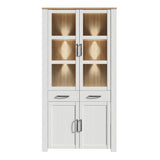 Bohol Display Cabinet 4 Door 2 Drawers in White/Riviera Oak inc LED Lighting