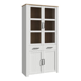 Bohol Display Cabinet 4 Door 2 Drawers in White/Riviera Oak inc LED Lighting