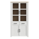 Bohol Display Cabinet 4 Door 2 Drawers in White/Riviera Oak inc LED Lighting