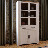 Bohol Display Cabinet 4 Door 2 Drawers in White/Riviera Oak inc LED Lighting