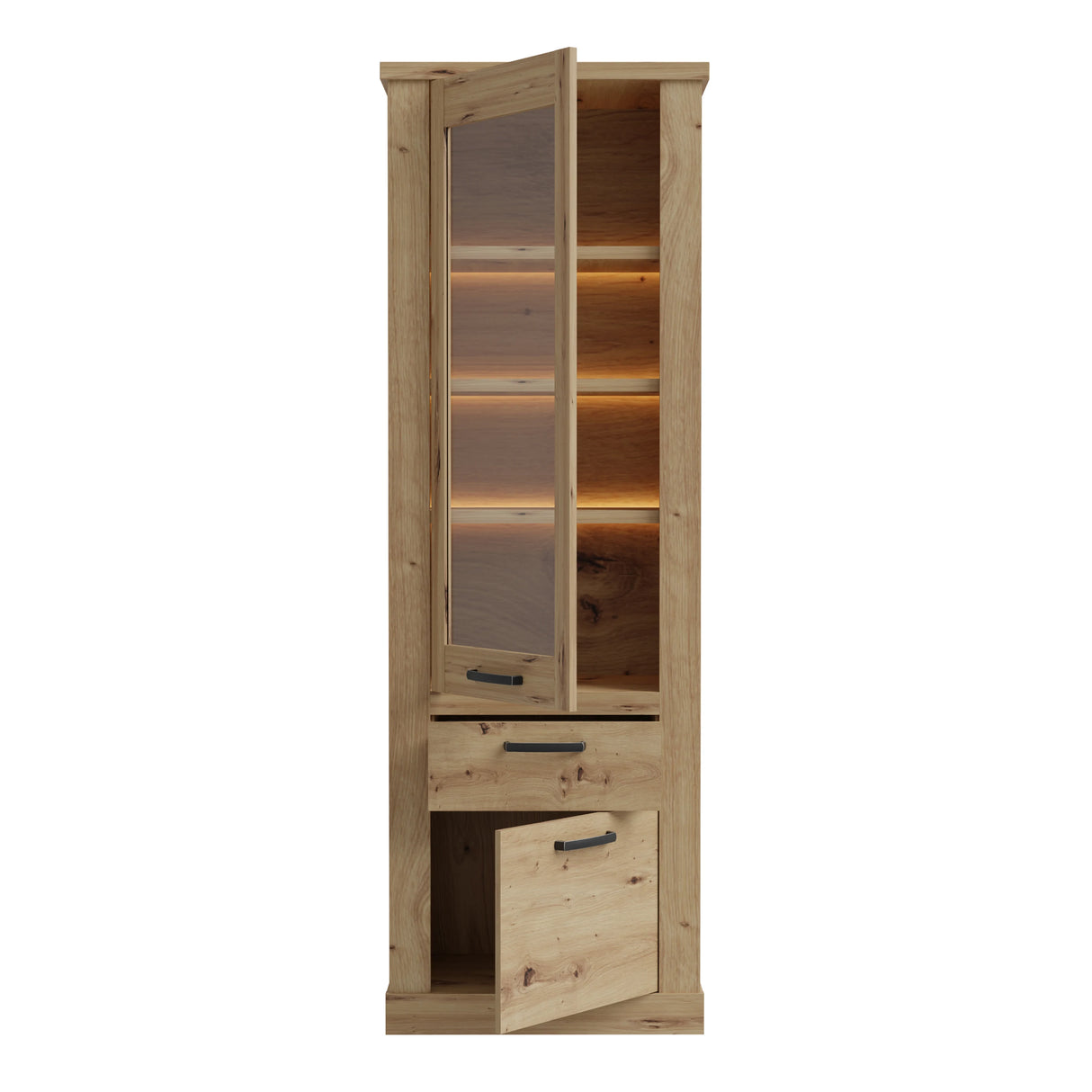 Corona 2 Door 1 Drawer 3 Shelve Narrow Display Cabinet in Artisan Oak