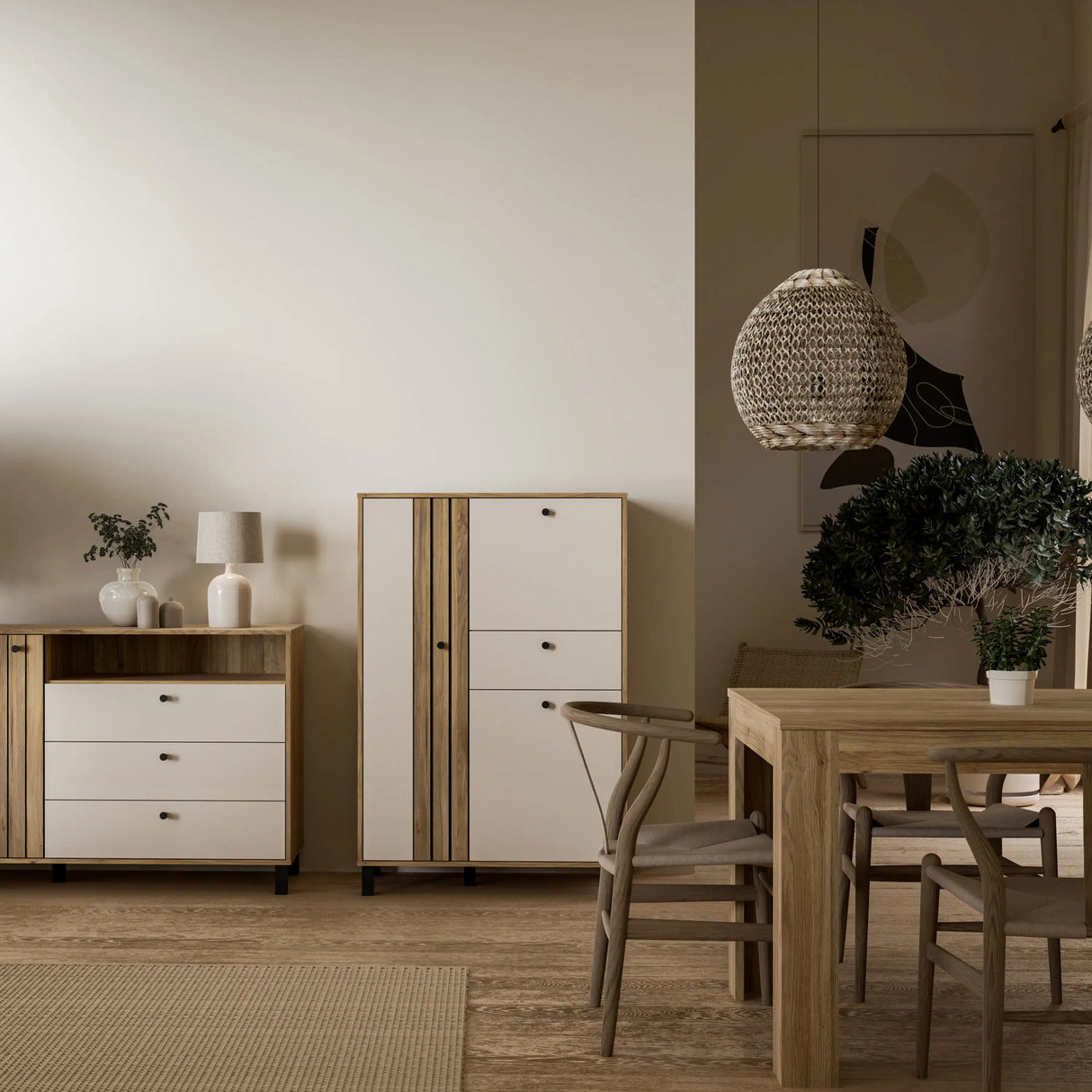 Grafton 3 Door 1 Drawer Cabinet In Cream and Oak