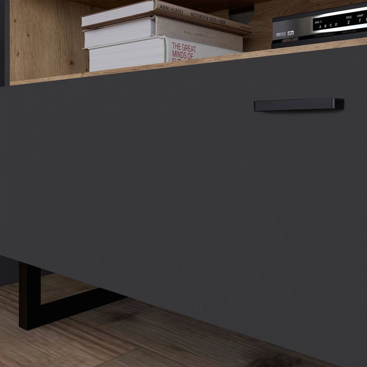 Klara TV Unit with 1 Drawer 2 Flip Doors in Grey and Oak