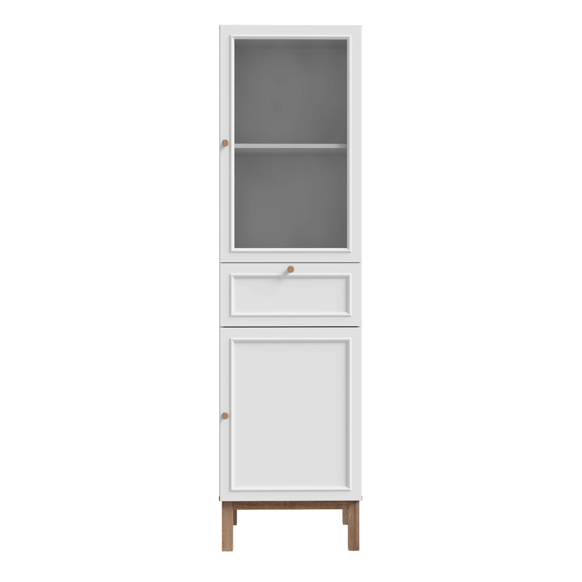 Wensley Display Cabinet with 1 Door 1 Drawer and  1 Glass Door in Light Grey and Oak
