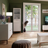 Wensley Display Cabinet with 1 Door 1 Drawer and  1 Glass Door in Light Grey and Oak