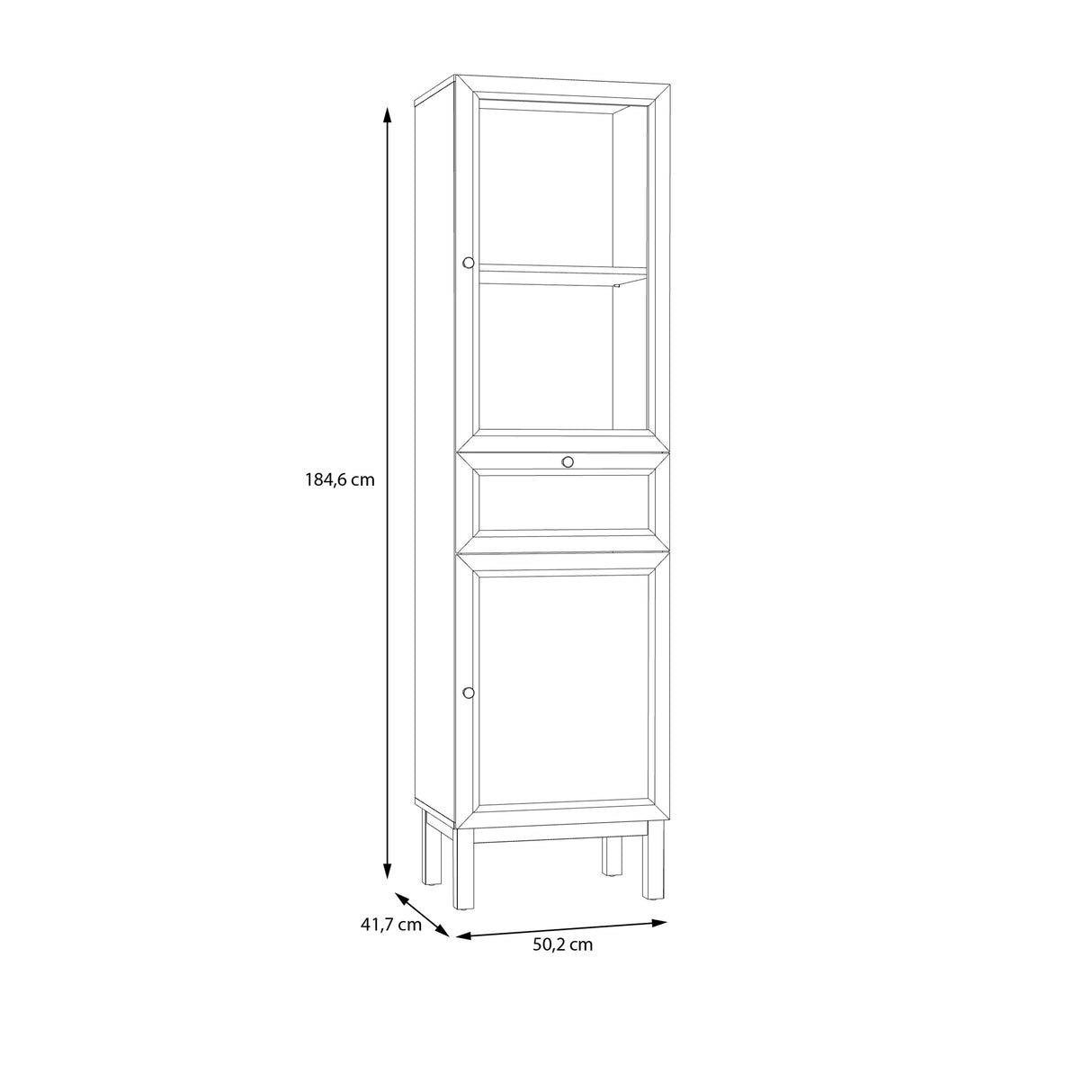 Wensley Display Cabinet with 1 Door 1 Drawer and  1 Glass Door in Light Grey and Oak