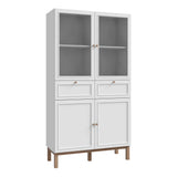 Wensley Display Cabinet with 2 Doors 2 Drawers and 2 Glass Doors in Light Grey and Oak