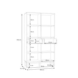 Wensley Display Cabinet with 2 Doors 2 Drawers and 2 Glass Doors in Light Grey and Oak
