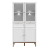 Wensley Display Cabinet with 2 Doors 2 Drawers and 2 Glass Doors in Light Grey and Oak inc LED Lighting