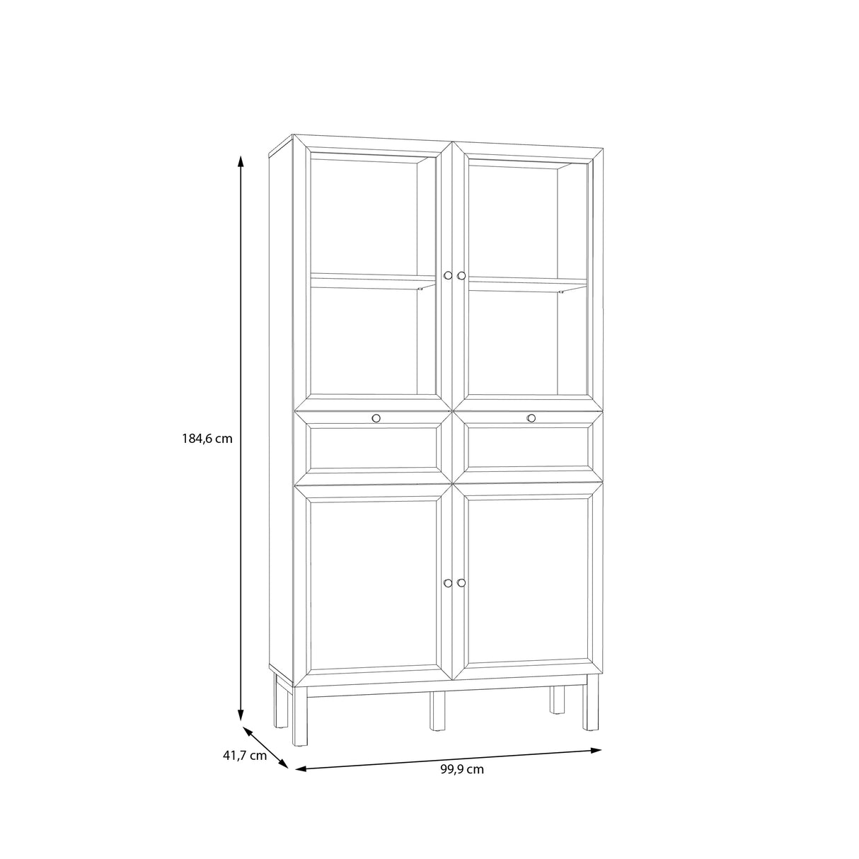 Wensley Display Cabinet with 2 Doors 2 Drawers and 2 Glass Doors in Light Grey and Oak inc LED Lighting