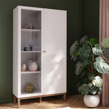 Wensley Display Cabinet with 1 Door and  1 Glass Door in Light Grey and Oak