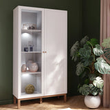 Wensley Display Cabinet with 1 Door and  1 Glass Door in Light Grey and Oak inc LED Lighting