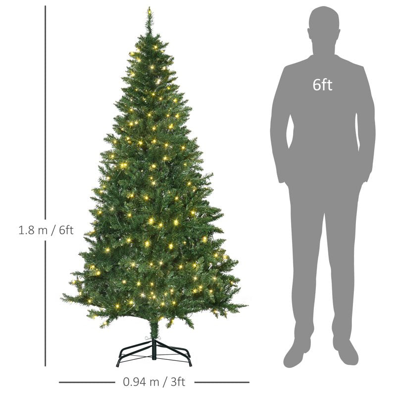 HOMCOM 6FT Christmas Tree Warm White LED Light Holiday Home Decoration, Green