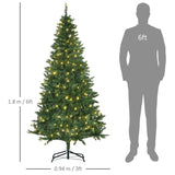 HOMCOM 6FT Christmas Tree Warm White LED Light Holiday Home Decoration, Green