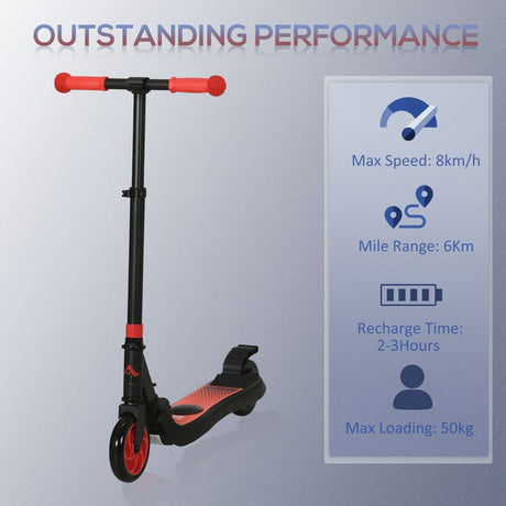 HOMCOM Folding Electric Scooter with Brake, for Ages 6+ Years, 8km/h Maximum Speed, Red