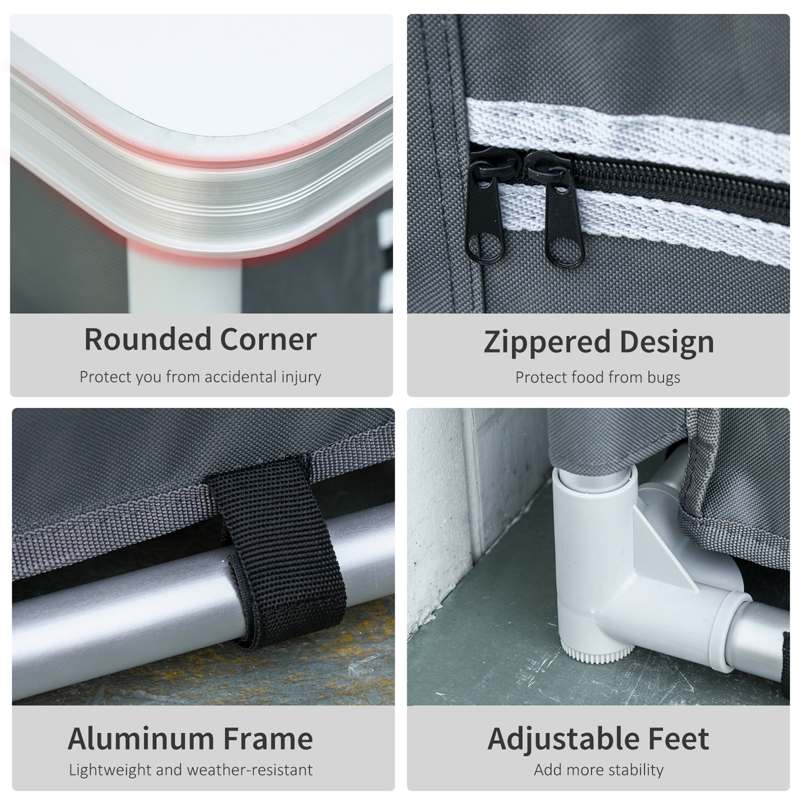 Outsunny 2-Shelf Camping Cupboard Camping Kitchen Station Cook Table Aluminum, Storage Organiser for BBQ Party Picnics Backyards with Carrying Bag