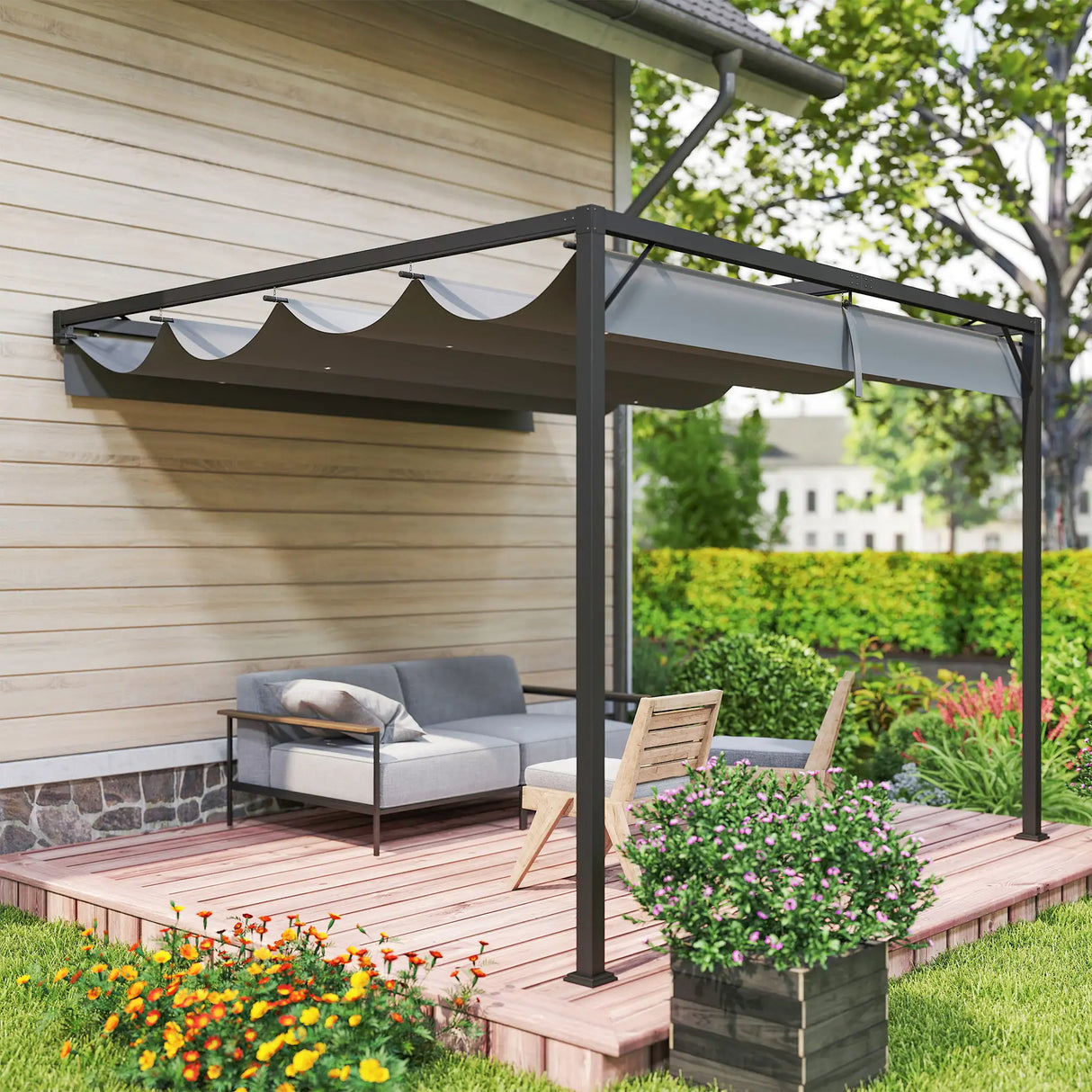 Outsunny 3 x 3 m Pergola, with Sliding Canopy - Grey