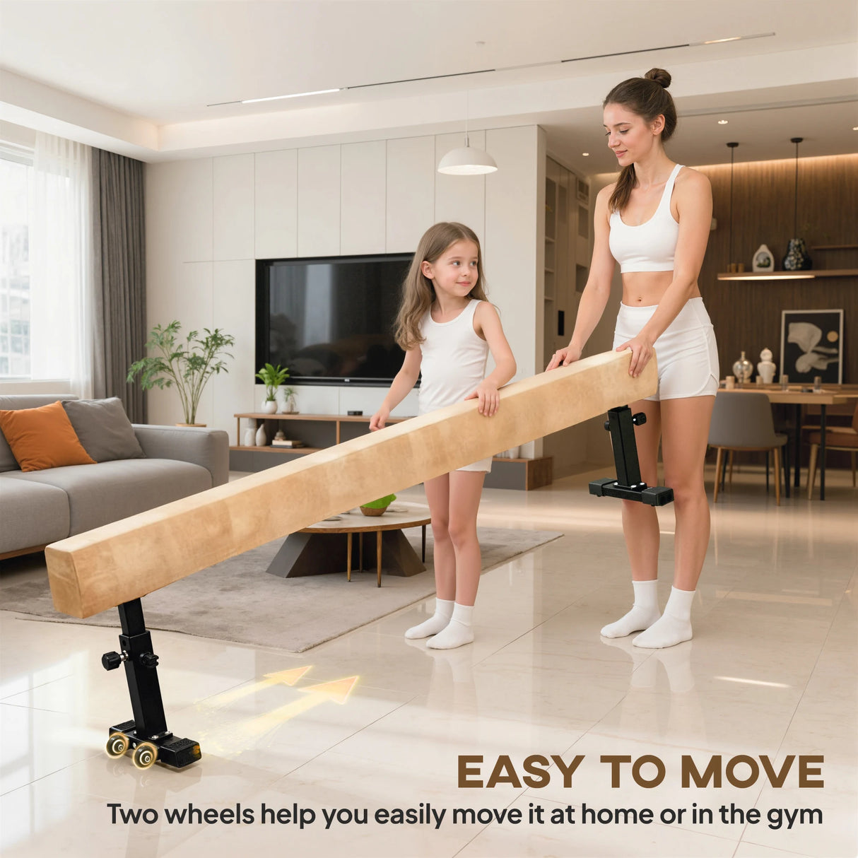 HOMCOM 7.5ft Adjustable Balance Beam, Gymnastics Beam with Wheels, Gymnastics Equipment for 6+ Years Old Training