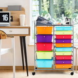 15 Drawer Rolling Storage Cart with Wheels for Home Office-Macaroon