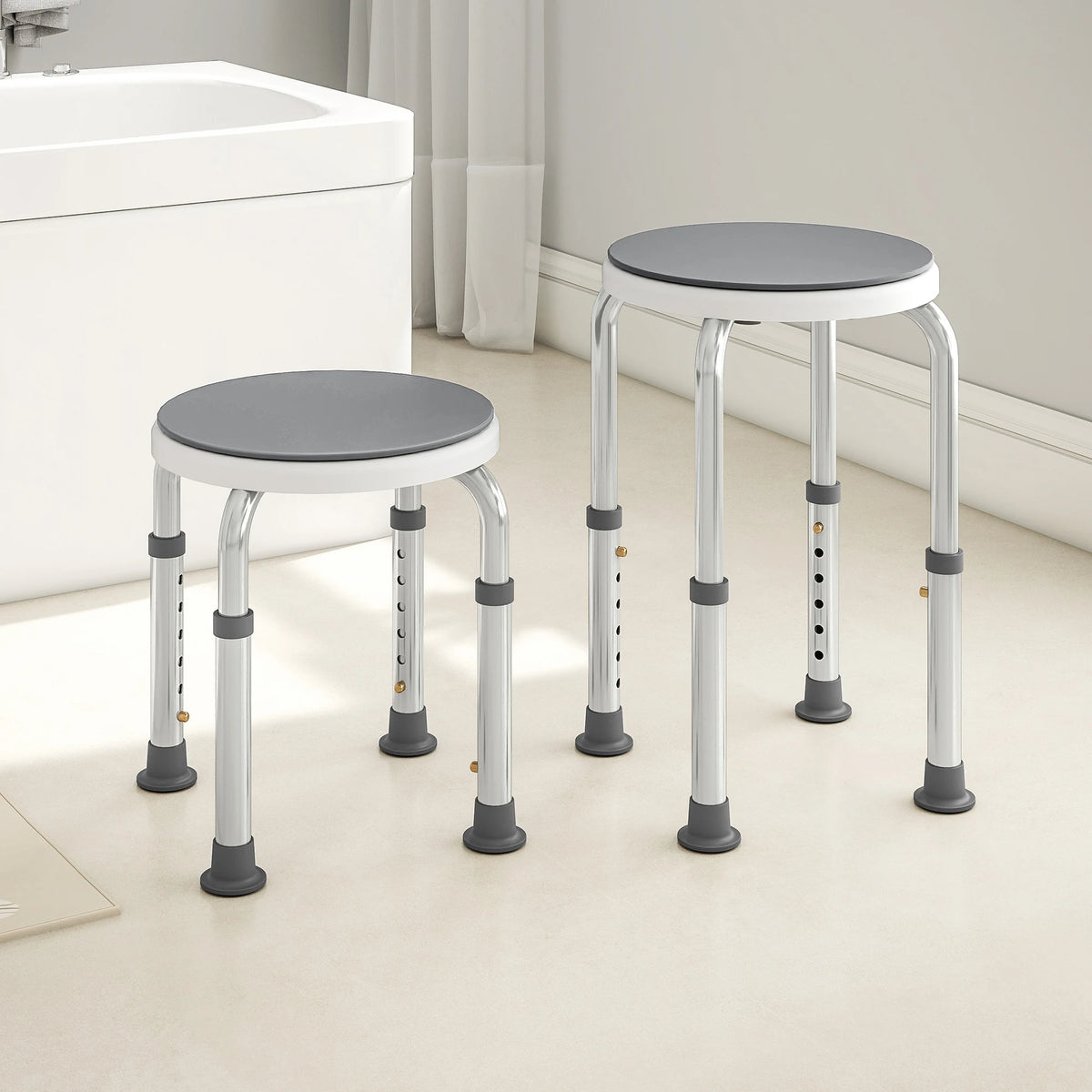 HOMCOM 360 Swivel Shower Chair, Height Adjustable Aluminium Shower Stool with Non-Slip Feet for Disabled, Elderly, Grey