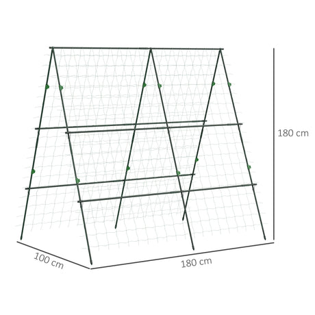Outsunny Garden Cucumber Trellis for Climbing Plants, A-Frame Trellis Plant Support with Climbing Net, DIY Adjustable Cucumber Support Frame for Raised Bed, Vegetables, Flowers, Fruit, Green