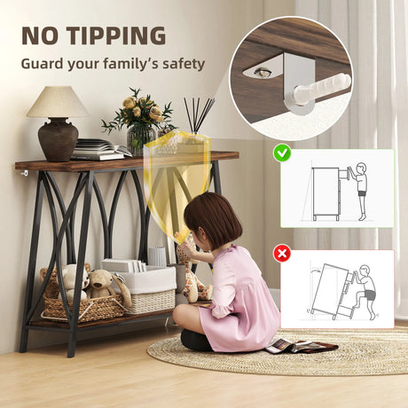 HOMCOM Narrow Console Table, Industrial 2-Tier Sofa Table with Metal Frame for Entryway, Living Room, 120x30x80cm, Rustic Brown